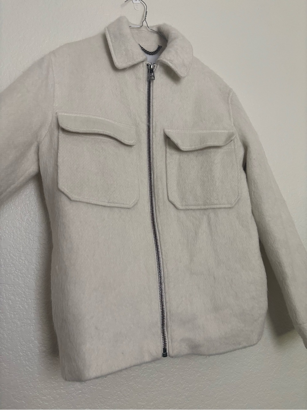 Topman Cream Zip Shirt-Jacket with Chest Flap Pockets